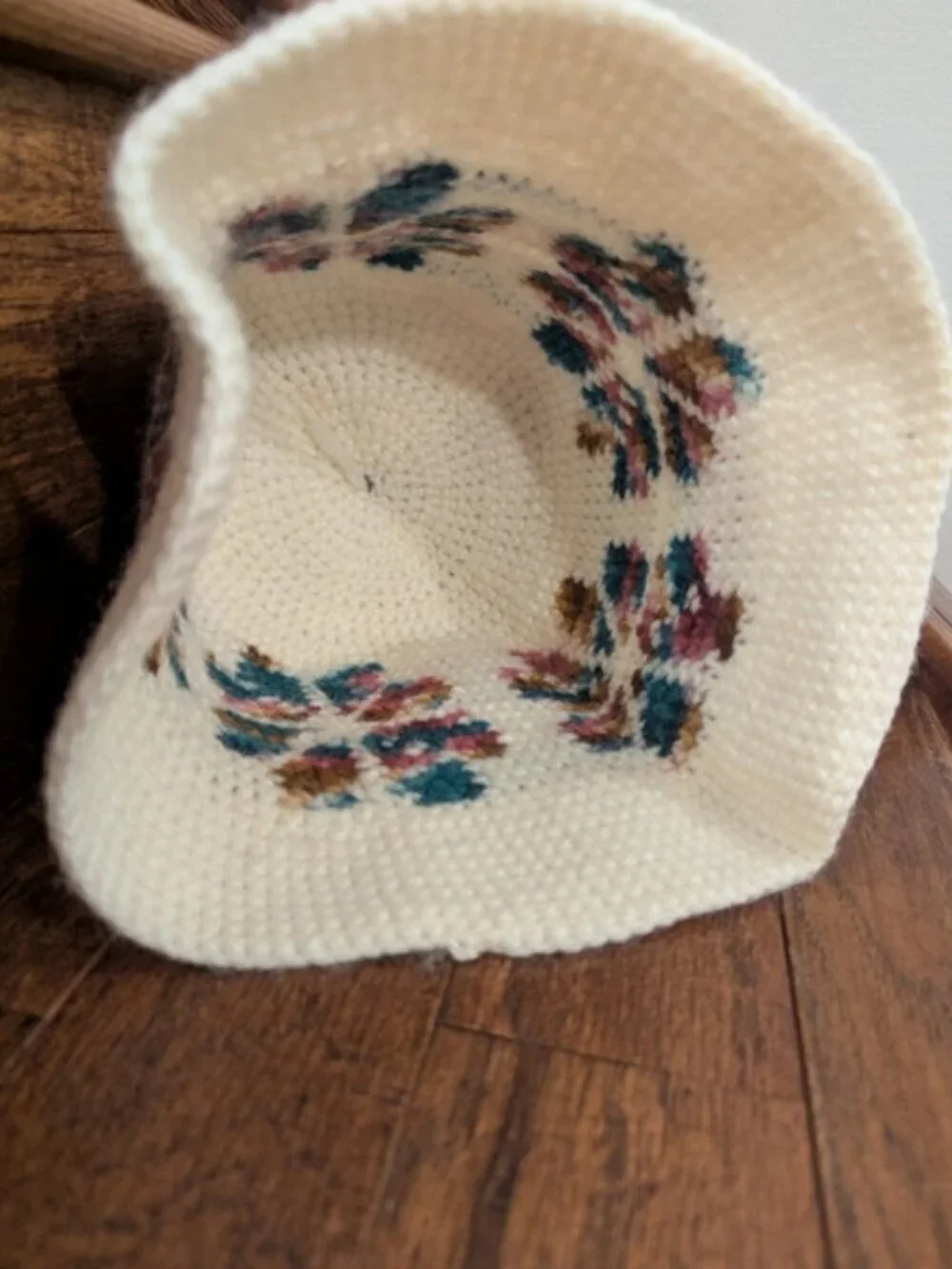 Y2K Multicolor Crochet Wool Ivory Bucket Hat, Granny Star Quilt Design OS - Picture 7 of 10